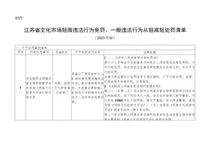 江苏省文化市场轻微违法行为免罚、一般违法行为从轻减轻处罚清单（2023年版）.docx
