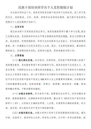 民族干部培训班学员个人党性锻炼计划.docx