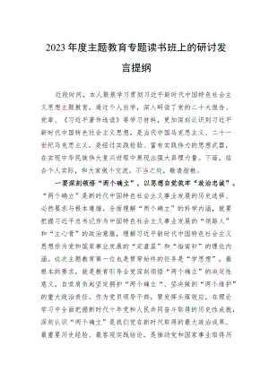 2023年度主题教育专题读书班上的研讨发言提纲.docx