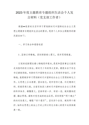 2023年度主题教育专题组织生活会个人发言材料（党支部工作者）.docx