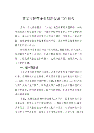 某某市民营企业创新发展工作报告.docx