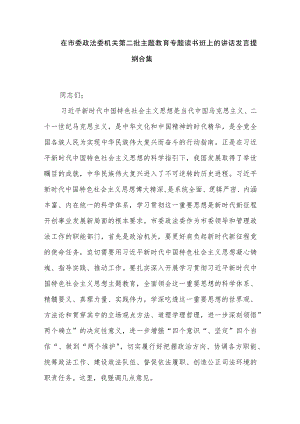 在市委政法委机关第二批主题教育专题读书班上的讲话发言提纲合集.docx