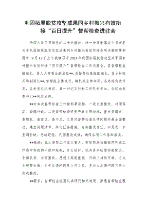 巩固拓展脱贫攻坚成果同乡村振兴有效衔接“百日提升”督帮检查进驻会.docx