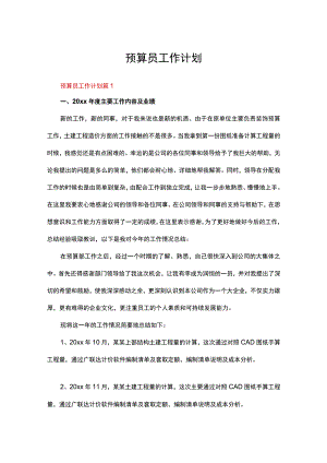 预算员工作计划（通用15篇）.docx