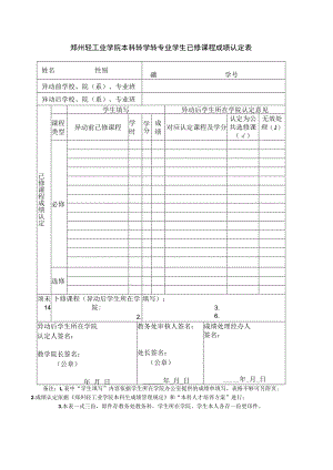 郑州轻工业学院本科转学转专业学生已修课程成绩认定表.docx