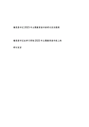 镇党委书记“学思想、强党性、重实践、建新功”2023年主题教育读书班研讨发言提纲2篇.docx