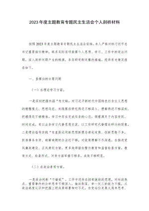 2023年度主题教育专题民主生活会个人剖析材料 .docx