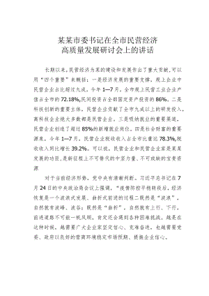 某某市委书记在全市民营经济高质量发展研讨会上的讲话.docx