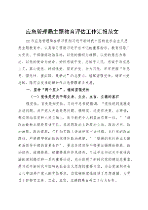 应急管理单位主题教育评估工作汇报总结报告局.docx