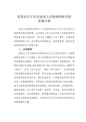 某某县关于在全县深入开展调查研究的实施方案.docx