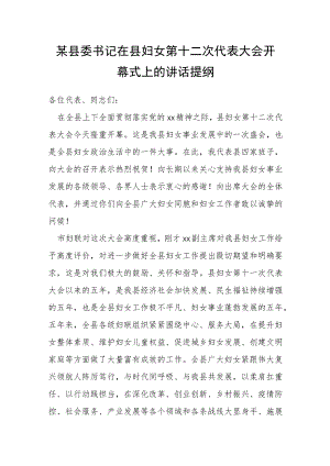 某县委书记在县妇女第十二次代表大会开幕式上的讲话提纲.docx