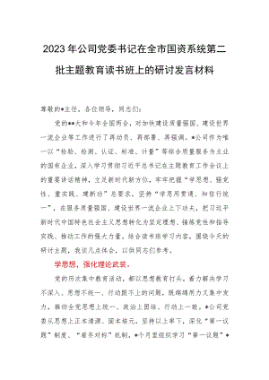 2023年公司党委书记在全市国资系统第二批主题教育读书班上的研讨发言材料.docx