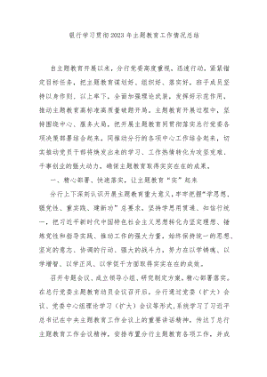 银行学习贯彻2023年主题教育工作情况总结 .docx