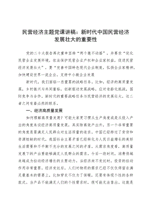 民营经济主题党课讲稿：新时代中国民营经济发展壮大的重要性.docx