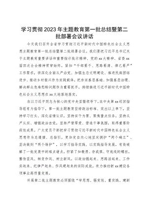 学习贯彻2023年主题教育第一批总结暨第二批部署会议讲话.docx