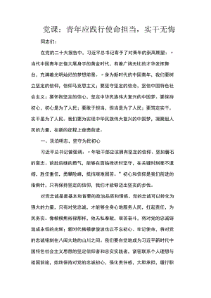党课：青年应践行使命担当实干无悔 .docx