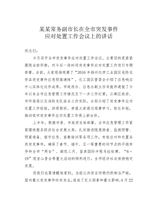 某某常务副市长在全市突发事件应对处置工作会议上的讲话.docx