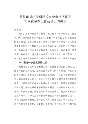 某某市司法局副局长在全市社区矫正和安置帮教工作会议上的讲话.docx