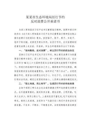 某某市生态环境局厉行节约反对浪费公开承诺书.docx