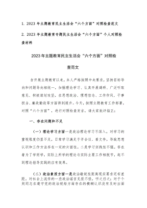 两篇：2023年主题教育专题民主生活会“六个方面”个人对照检查范文参考.docx