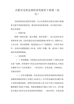合肥市支持总部经济发展若干政策（试行）.docx