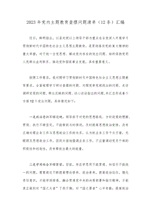 2023年党内主题教育查摆问题清单（12条)汇编.docx