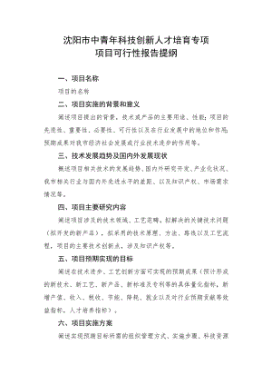 沈阳市中青年科技创新人才培育专项项目可行性报告提纲.docx