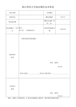 浙江师范大学退还履约金审核表.docx