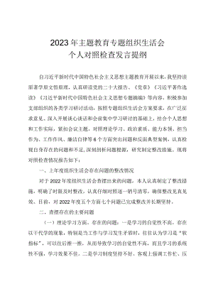 2023年主题教育专题组织生活会个人对照检查发言提纲.docx