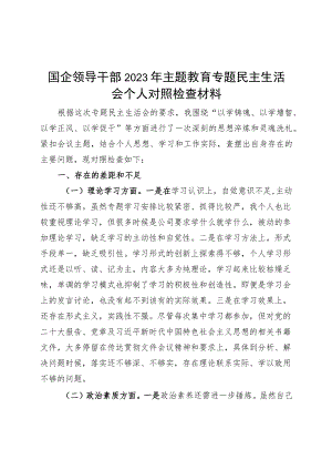 国有企业分管领导2023年主题教育专题民主生活会个人对照检查材料（学习、素质、能力、担当作为、作风检视剖析发言提纲公司六个方面）.docx