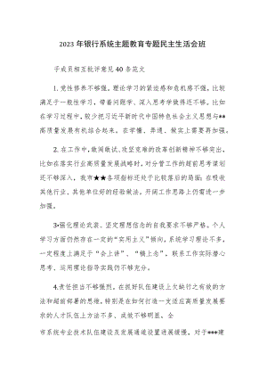 2023年银行系统主题教育专题民主生活会班子成员相互批评意见40条范文.docx