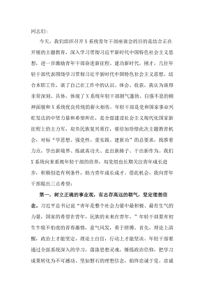在主题教育青年干部座谈会上的讲话提纲.docx