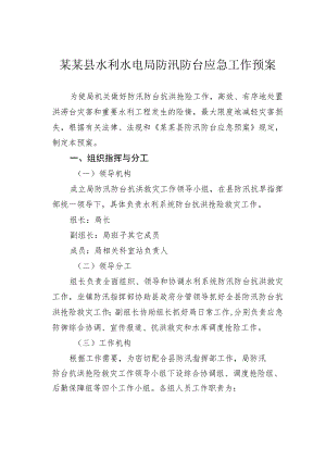 某某县水利水电局防汛防台应急工作预案.docx