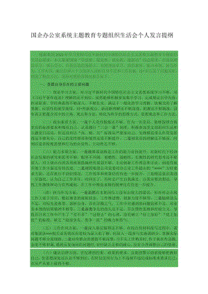 国企办公室系统主题教育专题组织生活会个人发言提纲.docx