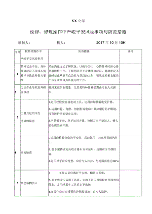 检维修操作中严重安全风险事项及防范措施.docx
