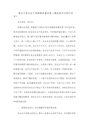 高水平安全生产保障高质量发展（镇党委书记研讨发言）.docx
