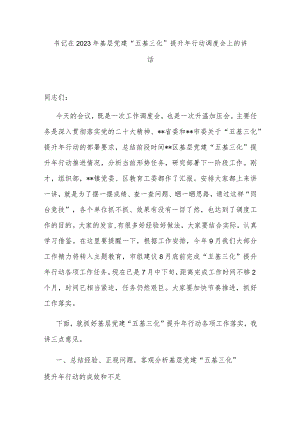 书记在2023年基层党建“五基三化”提升年行动调度会上的讲话.docx