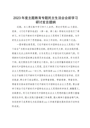 2023年度主题教育专题民主生活会会前学习研讨发言提纲 .docx