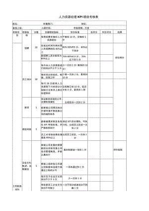 部门人力资源经理KPI绩效考核.docx