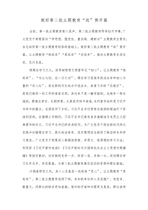 “学思想、强党性、重实践、建新功”做好第二批主题教育“起”势开篇发言.docx