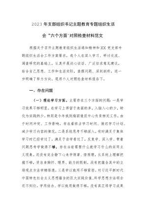 2023年支部组织书记主题教育专题组织生活会“六个方面”对照检查材料范文.docx
