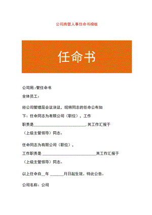 公司高管人事任命书模板.docx