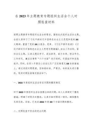 在2023年主题教育专题组织生活会 个人对照检查材料.docx