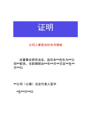 公司人事变动任命书模板.docx