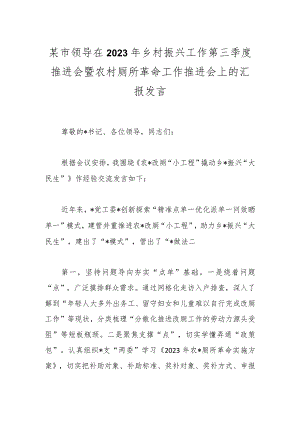 某市领导在2023年乡村振兴工作第三季度推进会暨农村厕所革命工作推进会上的汇报发言.docx