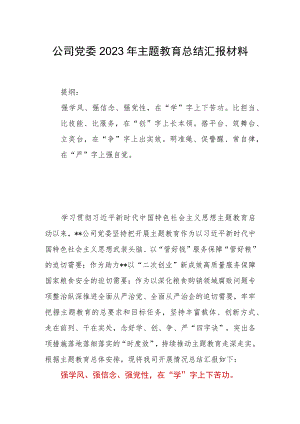 公司党委2023年主题教育总结汇报材料.docx