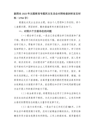 副局长2023年主题教育专题民主生活会对照检查剖析发言材料.docx