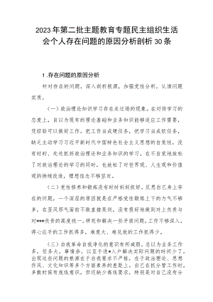 2023年第二批主题教育专题民主组织生活会个人存在问题的原因分析剖析30条.docx