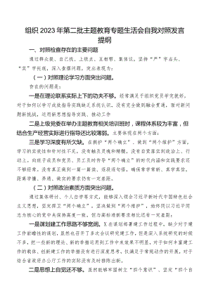 组织2023年第二批学习教育专题生活会自我对照发言提纲.docx