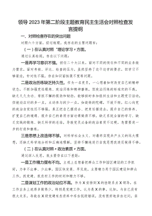 领导2023年第二阶段学习教育民主生活会对照检查发言提纲.docx